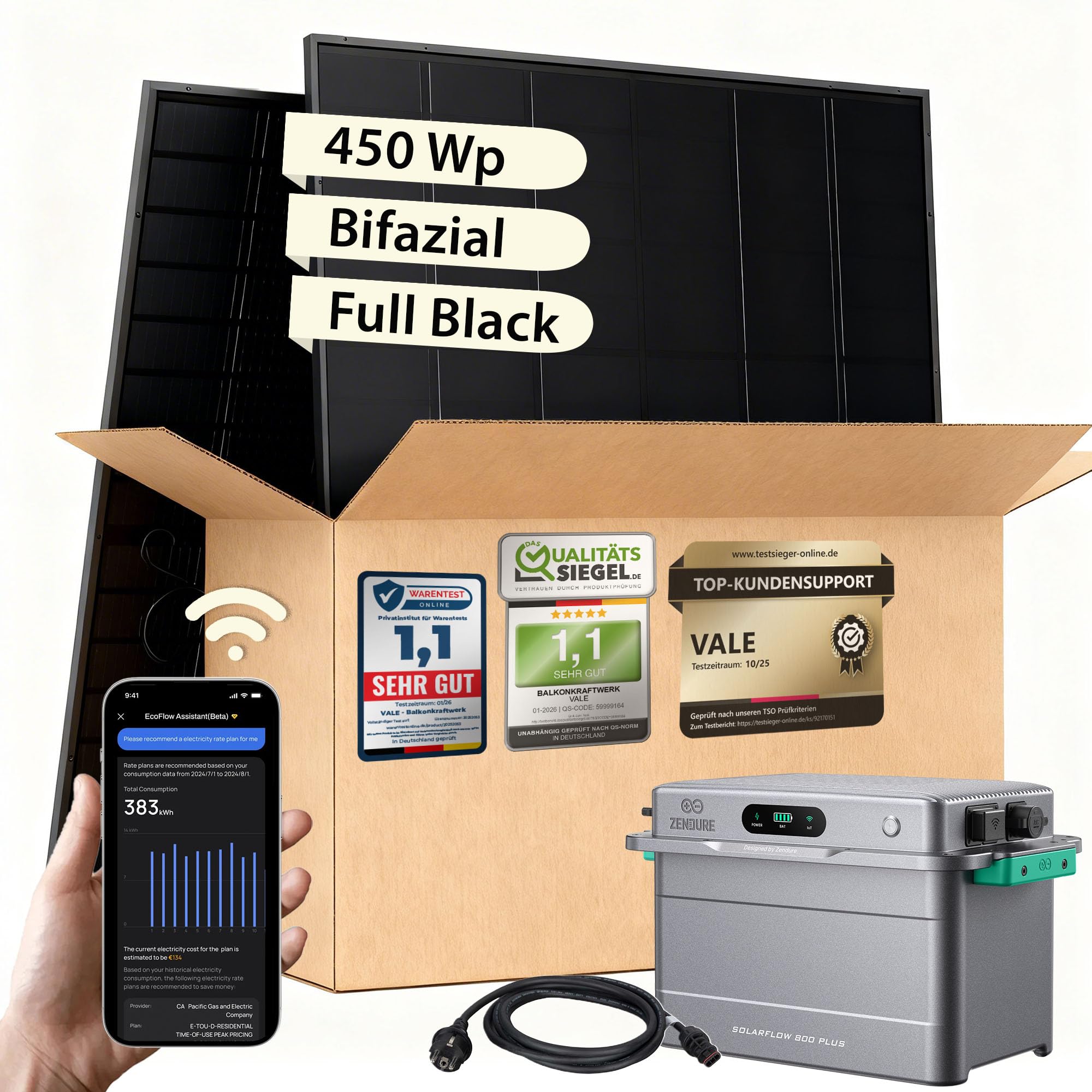 Zendure SolarFlow 800 Plus Balkonkraftwerk - 1920 Wh, 2x 450 Wp bifazial