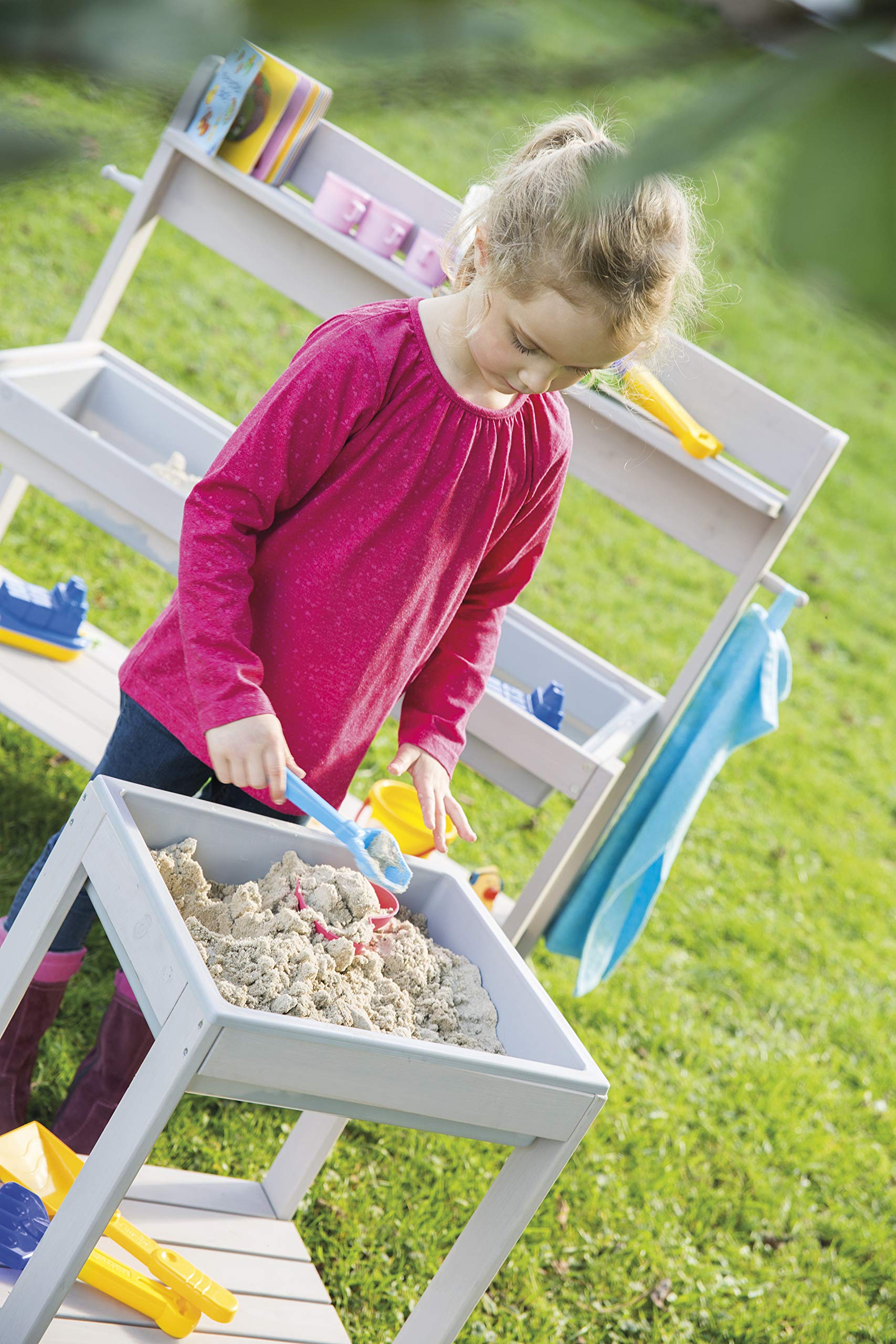 roba Tavolo da Gioco per Bambini con Acqua e Sabbia - Resistente alla Fango e Intemperie - Tavolo da Spiaggia per Esterno / Giardino - Legno Massello - Grigio