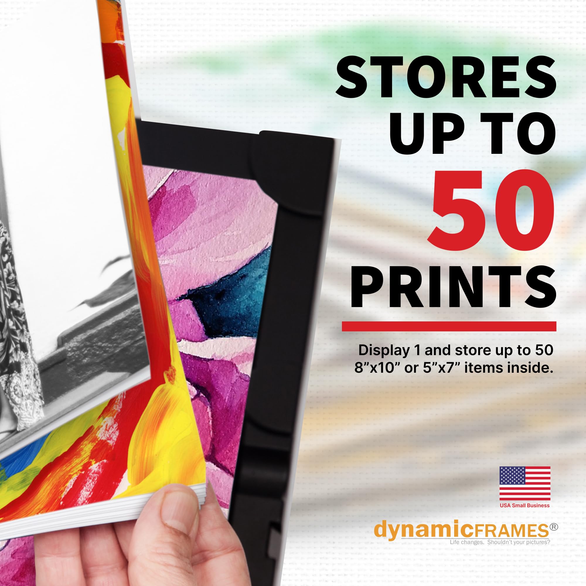 Dynamic Frames Dynamic Duo EZ Change Frame, Set of 4- Stores up to 50, for 8x10 or 5x7 items, Front Opening, Vertical/Horizontal Display, Outer Dims each frame 12.75 x 10.75 x 1.38 inches, Black