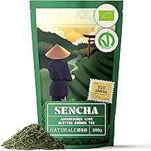 NaturaleBio Japanischer Sencha Tee – 200 g Bio Grüntee – 100% reiner und natürlicher grüner Sencha Tee - Lose in Blättern der ersten Ernte – Bioprodukt angebaut in Japan