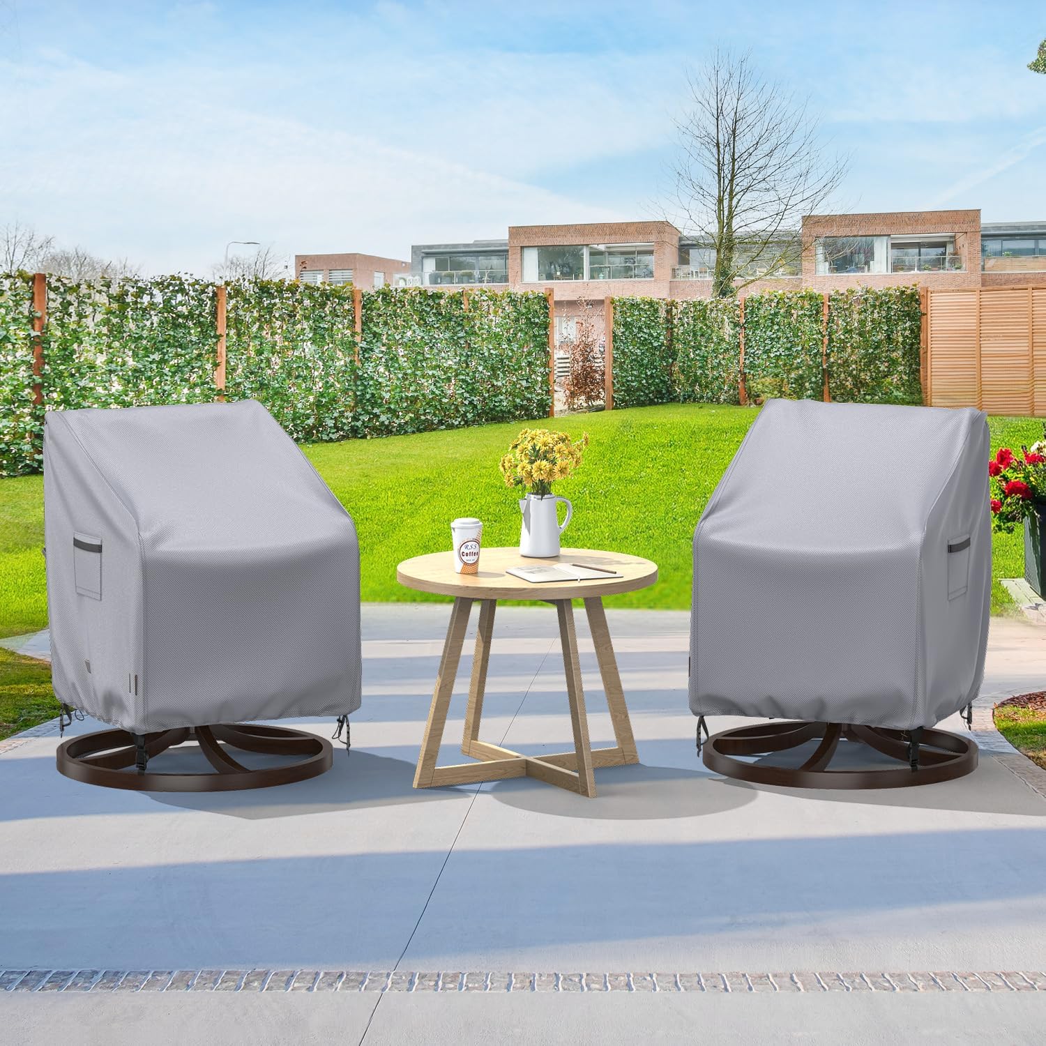 Swivel Patio Chair Covers, 2 Pack Waterproof Outdoor Rocking Chair Covers, Lawn Patio Furniture Covers, Heavy Duty Lounge Chair Cover, 30" W×34" D×38.5" H, Grey