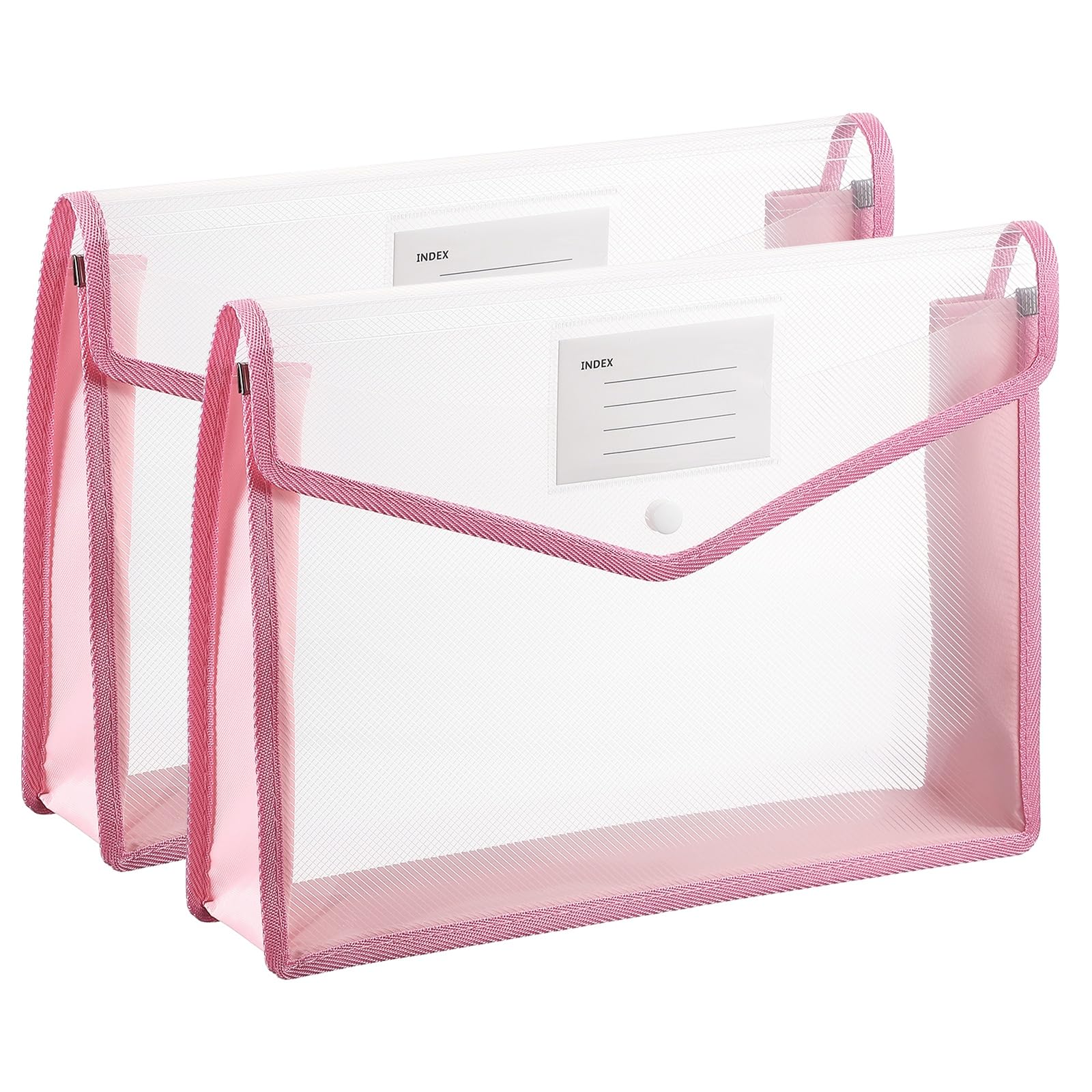 PATIKIL Plastic Expanding File Folders, 2 Pack A4 File Folder Envelopes Letter Size Document Organizer Supplies with Snap Closure for Classroom Office, Pink, Horizontal