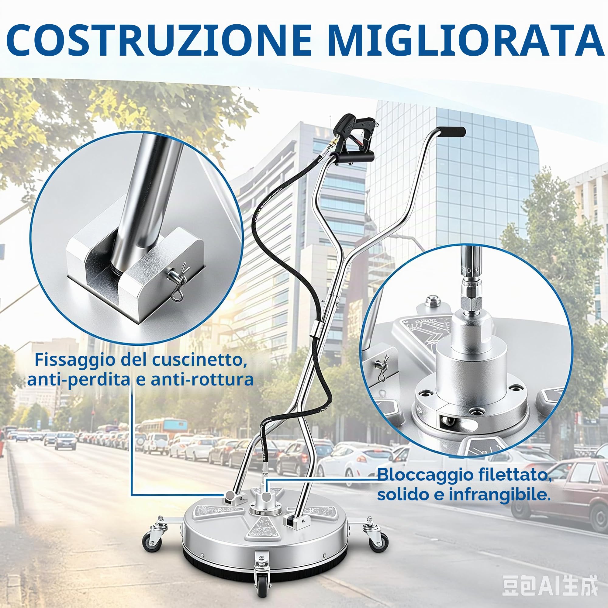 Idropulitrice per Superfici Diametro 18 Pollici, Detergente per Superfici con Idropulitrice Detergente per Superfici Professionale 4000PSI con 4 Ruote Connettore Rapido da 3/8 di Pollice