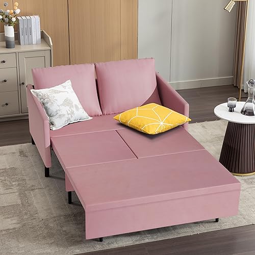 XSPRACER Sofá biplaza convertible 3 en 1 con cama extraíble y almacenamiento para sala de estar, dormitorio, balcón, caravana, gris oscuro