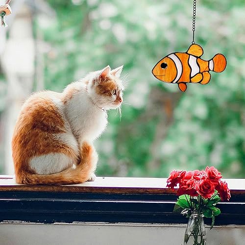 Miniatura 6 de Adorno decorativo de pececillos payaso con vitrales, decoración para colgar en la ventana temática de playa del océano para amantes de los peces