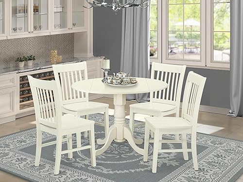 Miniatura 2 de East West Furniture DLNO5-LWH-W - Juego de comedor de 5 piezas que incluye una mesa de comedor redonda con gotas y 4 sillas de cocina, 42 x 42