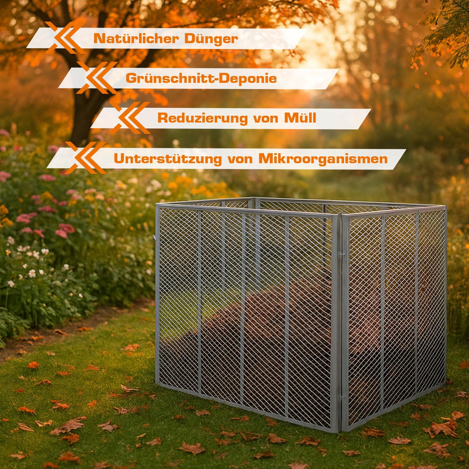 Komposter Garten Metall 800L Schnellkomposter Metallkomposter 100x100 cm Kompostgitter verzinkt Gartenkomposter Kompostbehälter für Bio-Abfälle