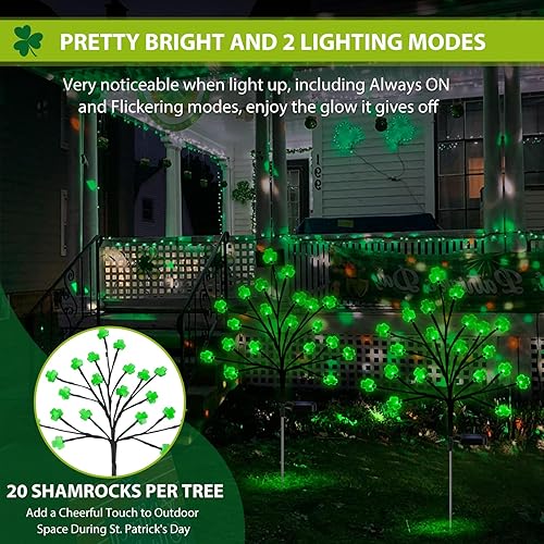 Miniatura 4 de ReyeeInc Luces solares de trébol, luces solares impermeables para exteriores, con 40 hojas verdes y 2 modos para patio, jardín, maceta, patio,