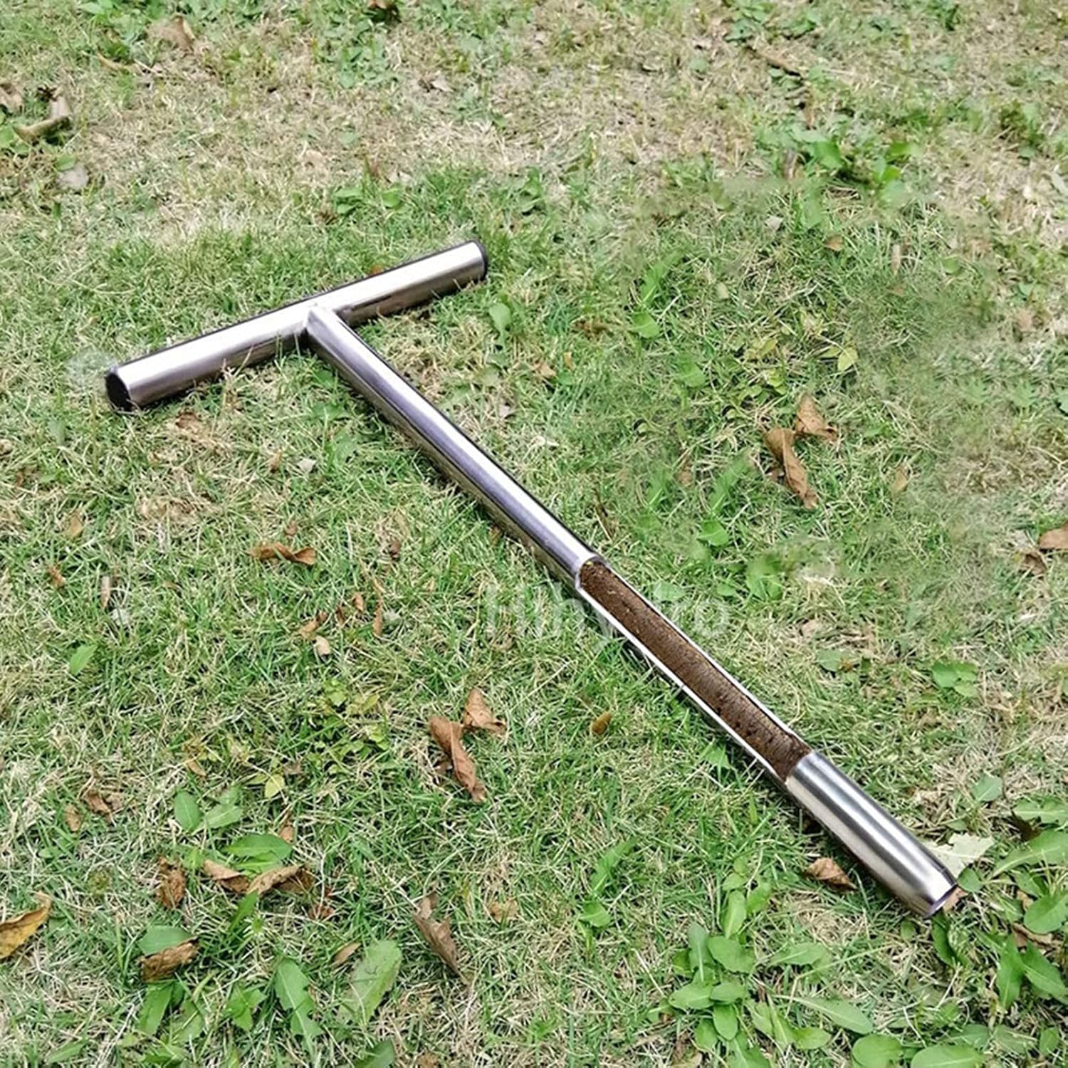 Soil Sampler, 2.5cm / 0.98in Diameter Soil Sampling Tool 304 Stainless Steel T Handle Test Probe for Plant Care Farm Garden Lawn (53cm / 21in)