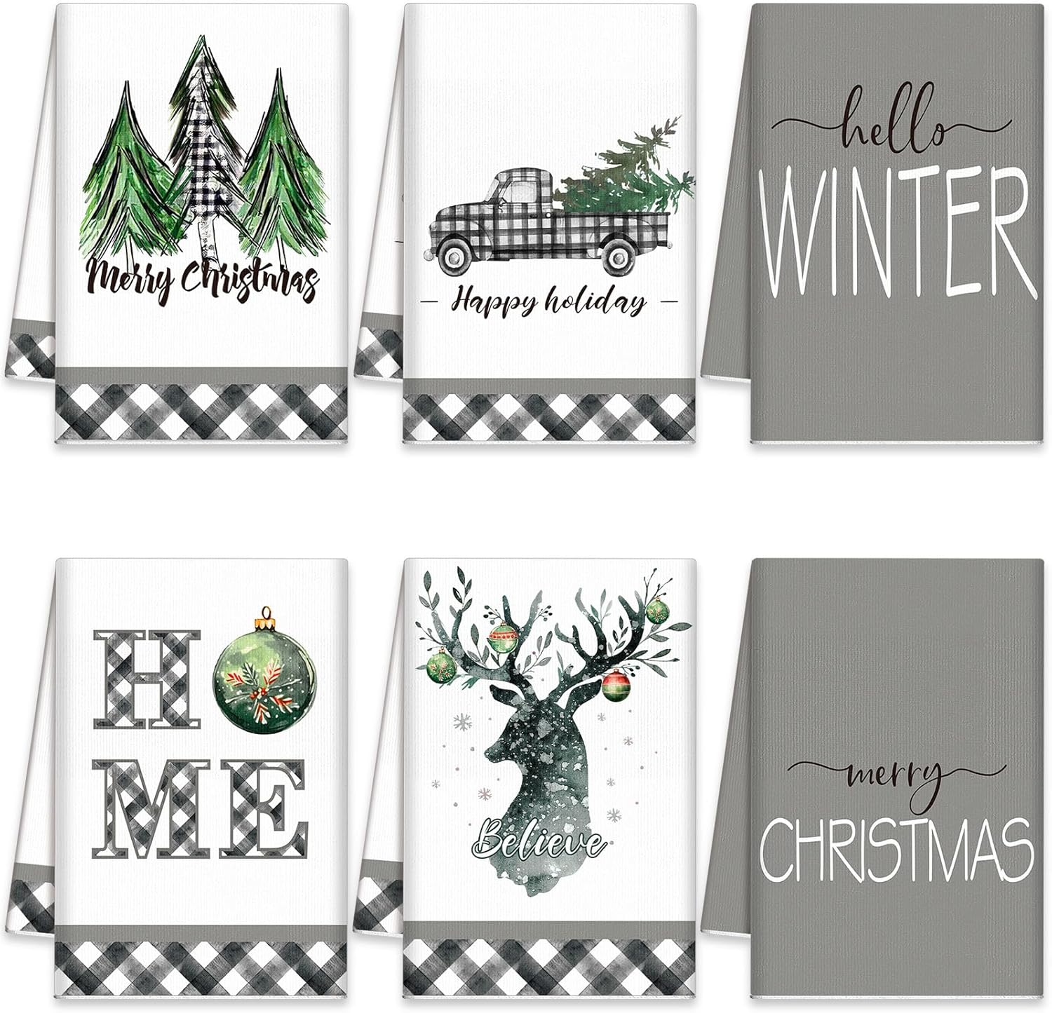 Oudain Sets of 6 Christmas Kitchen Towels and Dishcloths