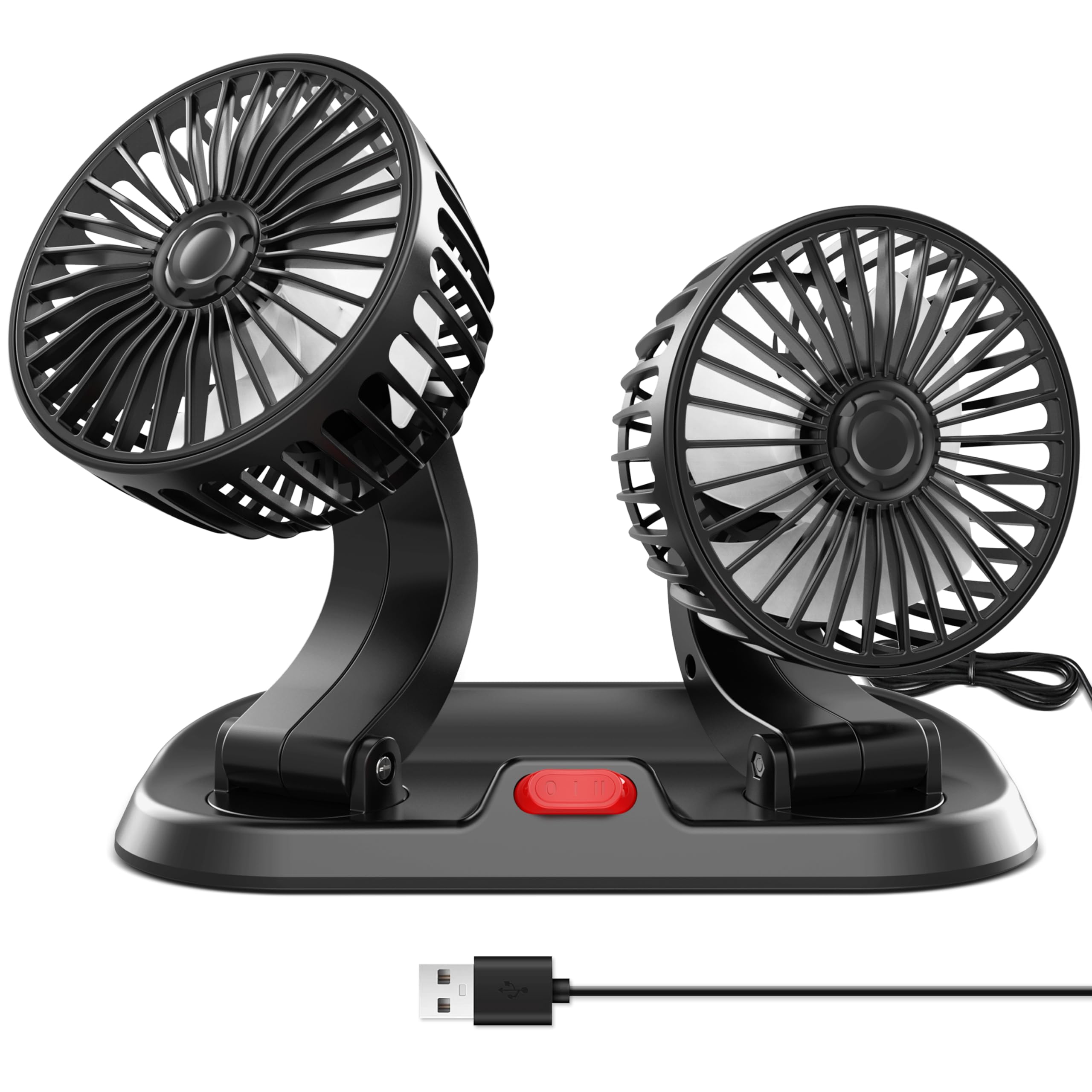 WowokUSB Adjustable Dual Head USB Car Fan, Portable Vehicle Cooling Fan with 2 Speeds, 360° Rotation Car Essentials Car Cooler Fan for SUV, RV, Truck, Sedan, Cruise, Car and Home Office Desk Fan