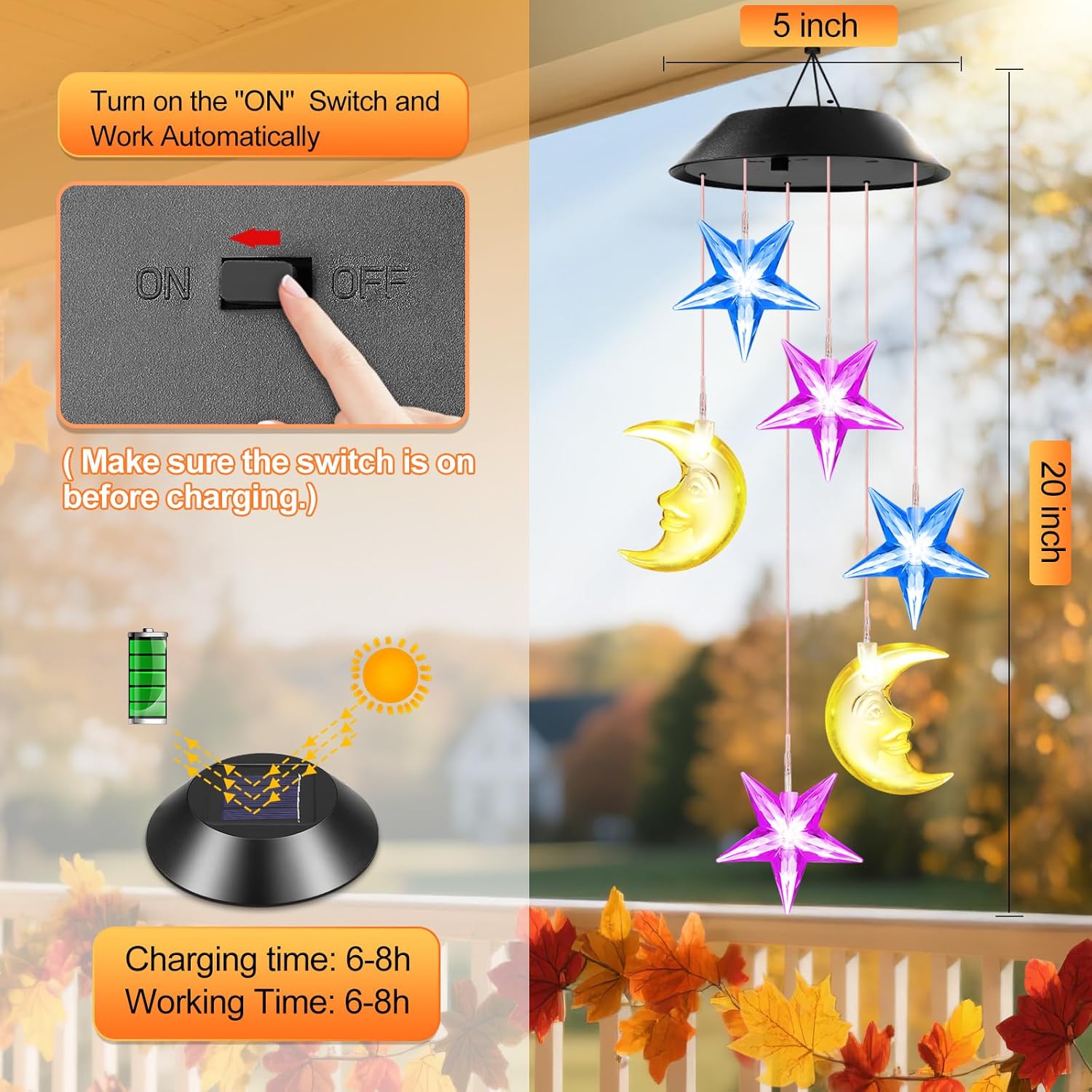Birthday Gifts for Women Mom Grandma Her Wife, Winzwon Solar Lights Outdoor Wind Chimes for Outside Garden Yard Patio Porch Deck Hanging Decor, Moon and Star Gifts for Mothers Day - Image 6