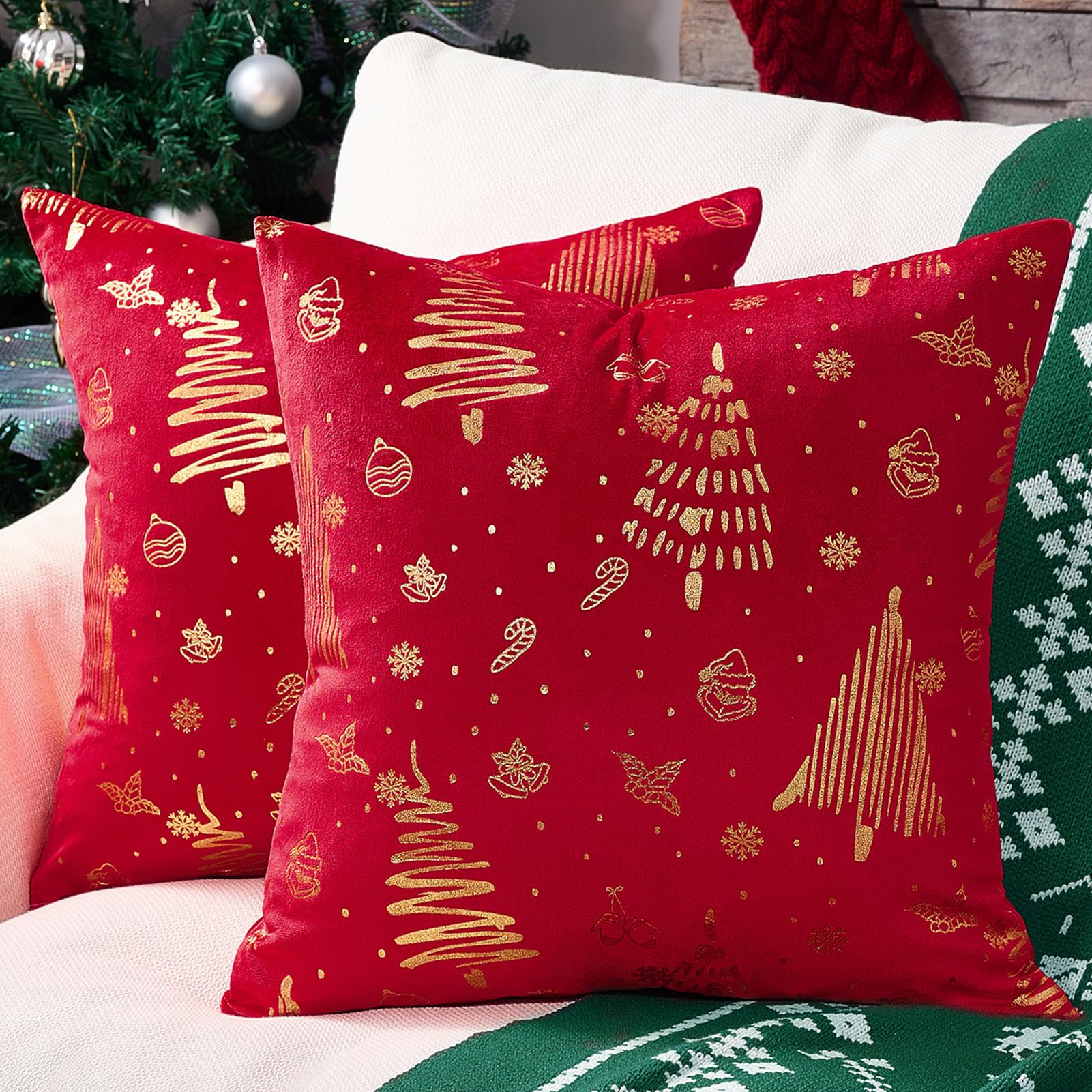 Topfinel Funda Cojin Navideños Decorativos- Terciopelo Fundas Cojines 50x50 para Sofa,Cama.Funda Cojin Sofa para La Decoración del Hogar, 2 Piezas
