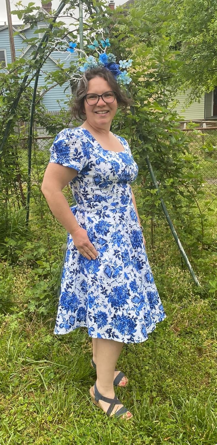 OBBUE Women's Square Neck Dress Vintage 1950s Cocktail Party Dress with Puff Sleeves - Image 8