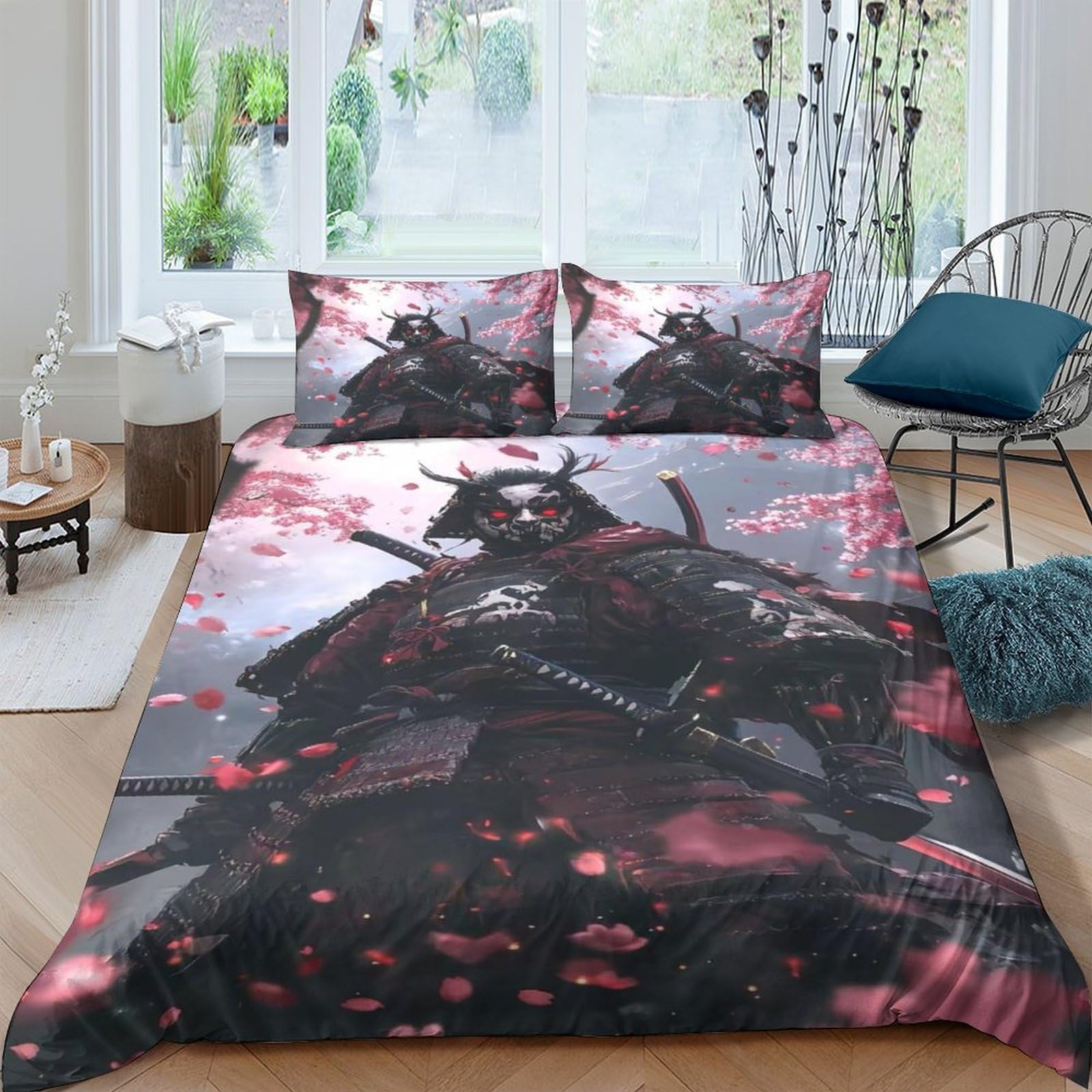 Parure de lit japonaise en microfibre double 200x200cm avec housse de couette et taies doreiller