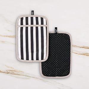 Kate Spade New York Botanical Stripe Pot Holder 2-Pack Set, 7" x 10", Black/Beige