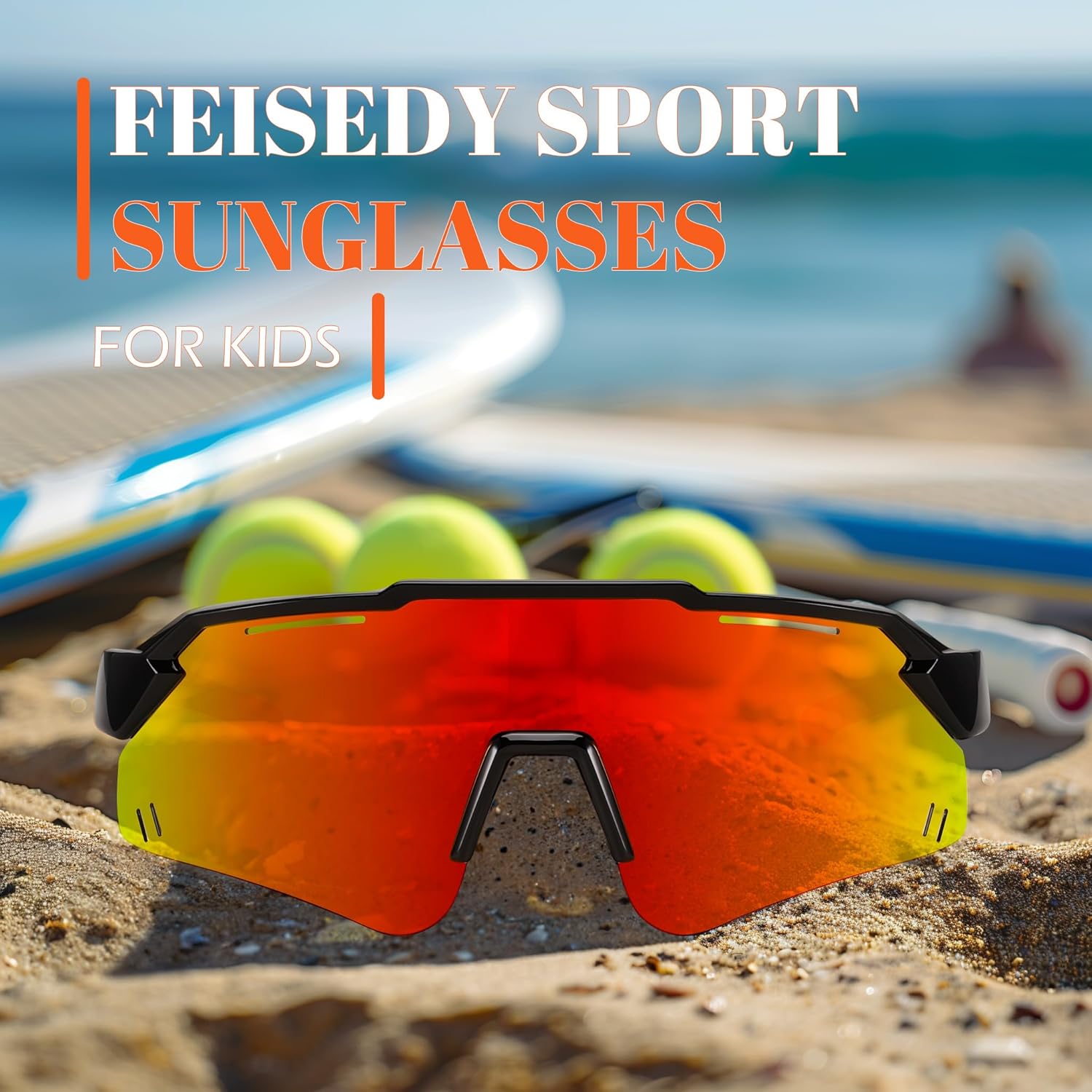 FEISEDY Kids Sports Polarized Sunglasses Youth Baseball Cycling Sun Glasses for Boys Girls Age 2-12 B4168