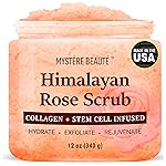 MYSTRE BEAUT Himalayan Salt Body Scrub 12 oz - with Collagen and Stem Cells - Exfoliating Salt Scrub for Cellulite - Deep Cleansing for Acne, Scars, Wrinkles - Moisturizes Skin