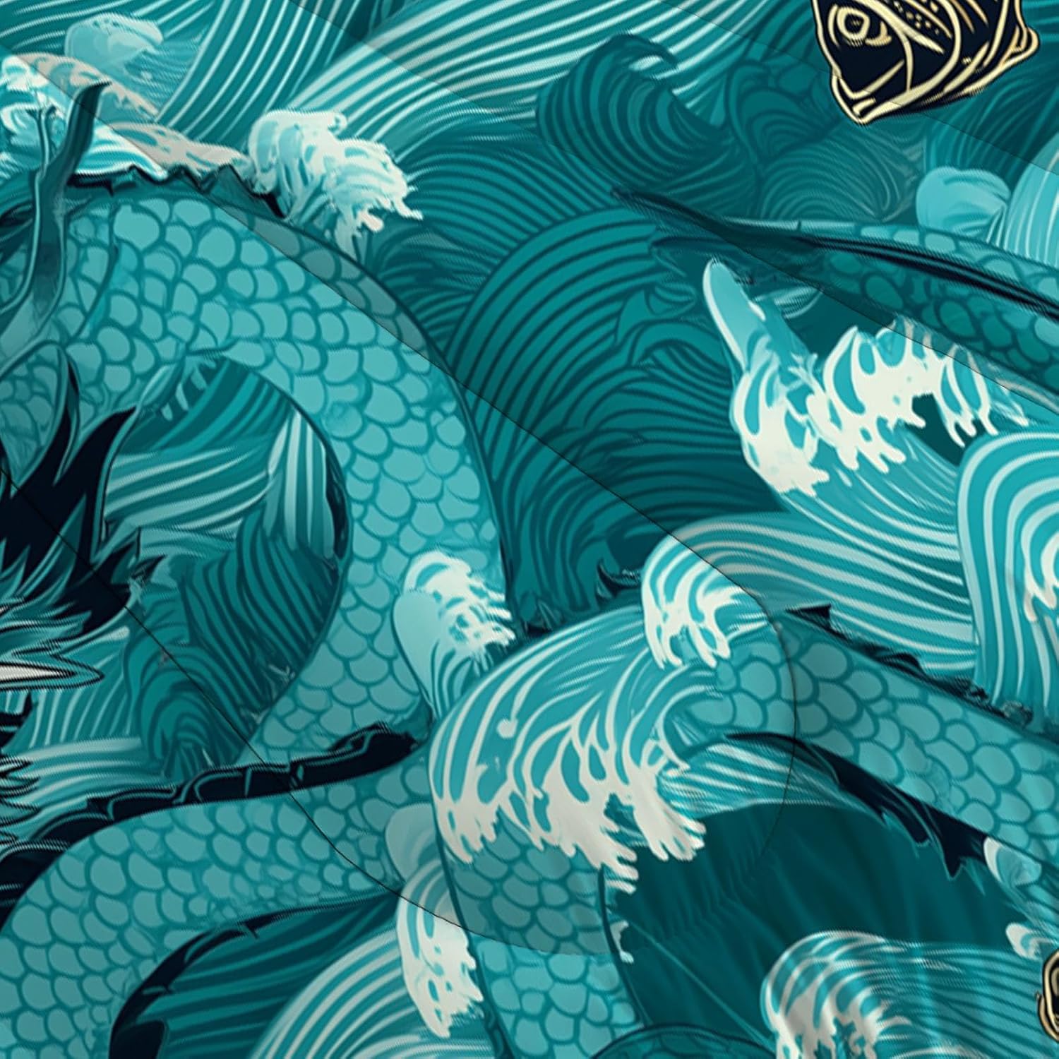 Ancient Mythical Beast Comforter Set Twin Size, China Dragon Bedding Set for Teens Adults Room, Blue Soft 68" x 86" Quilt with 1 Pillow Cases, Lightweight Blue Quilt for All Season