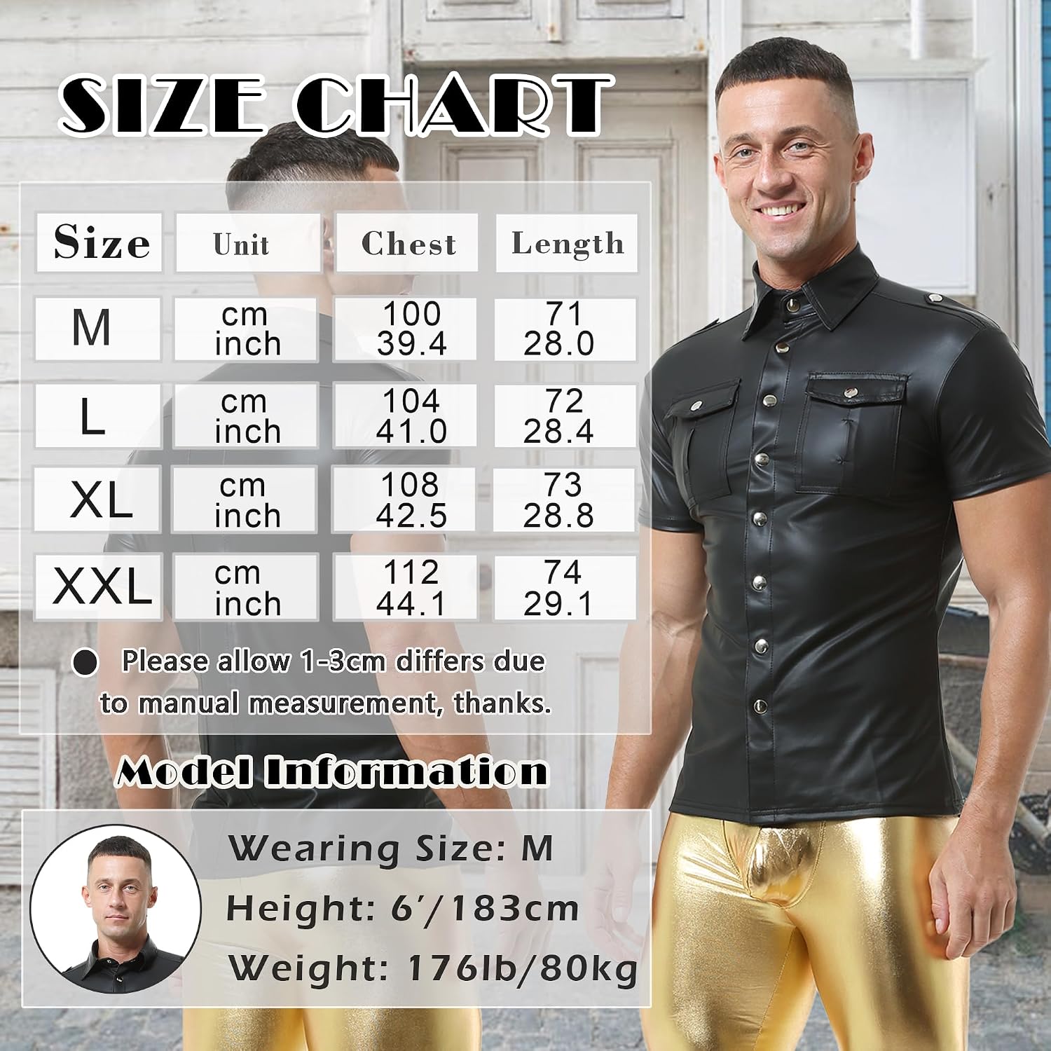 DTODWW Mens Wet Look Undershirt Faux Leather Zipper Shirts Shiny Short Sleeve T-Shirts Slim Fit Muscle Tops Casual Clubwear