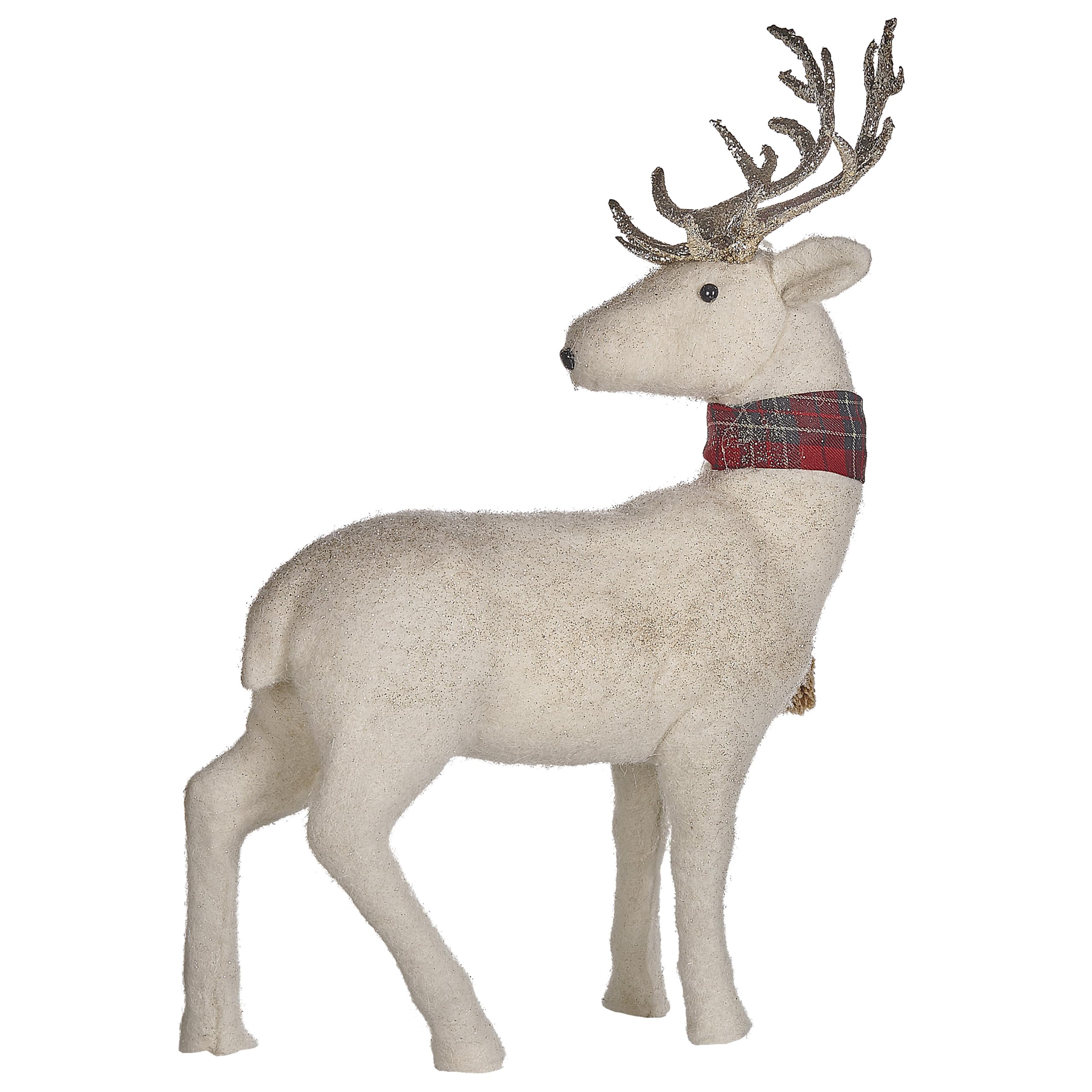 Weihnachtsdeko Rentier Dekofigur Weihnachtsfigur Webpelz weiß 51 cm Mustola