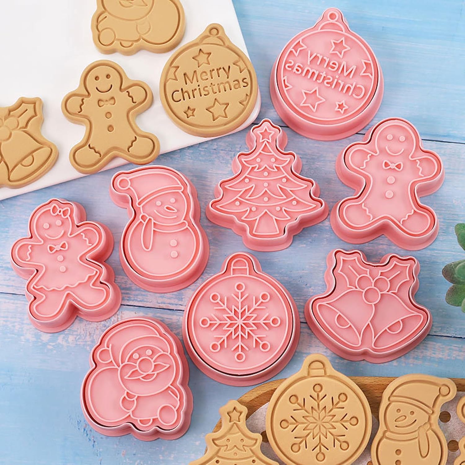 Christmas Cookie Cutter Set, 3d Pressable Mini Christmas Cookie Cutters - Gingerbread Man, Christmas Tree, Santa,Snowman,8 Pcs Stamped Pastry Cutters, for Kitchenbaking Party Favors - Image 2