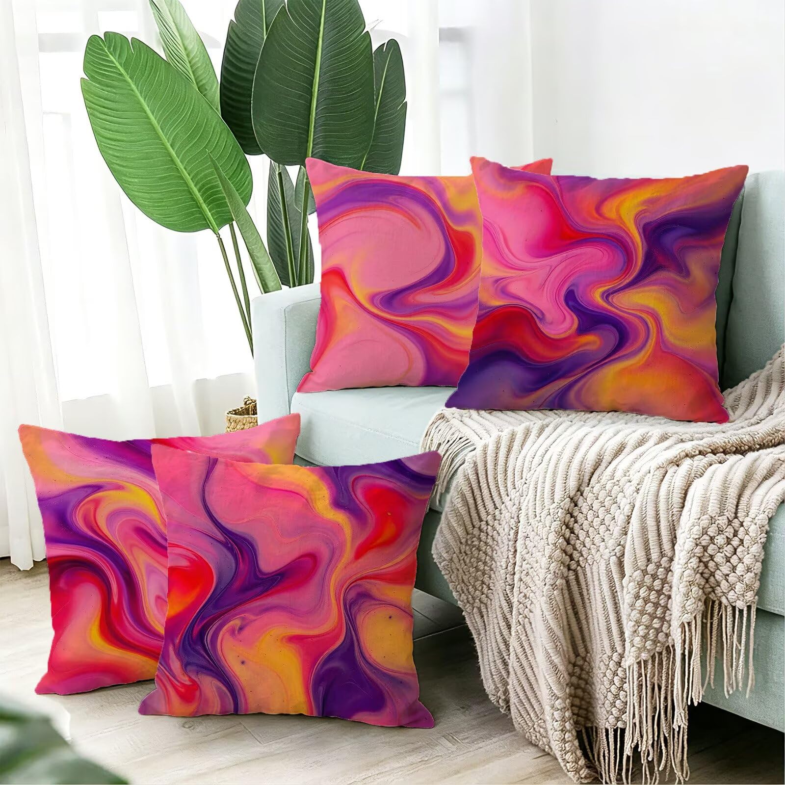 Rosa Federe Cuscini Divano 60x60cm, Cuscini da Esterno Set de 4, Cod-134 | Lin Copricuscini Decorativi Letto Arredo, per Letto, Soggiorno, Giardino, Esterno, Casa Decorazione Set di 4 Naturale