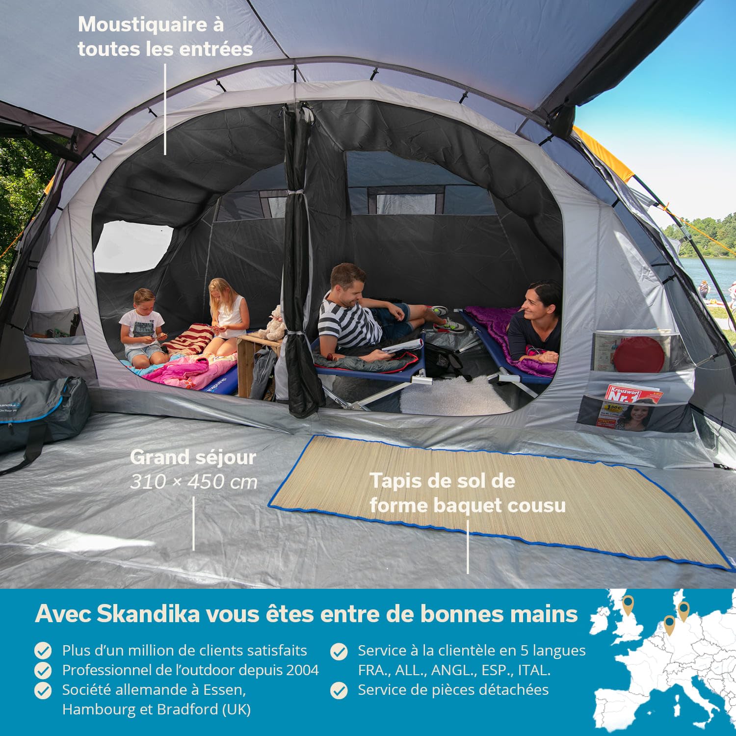 Tente Tunnel Skandika Gotland 5 Sleeper Protect - 5 Personnes, Grise, Neuve
