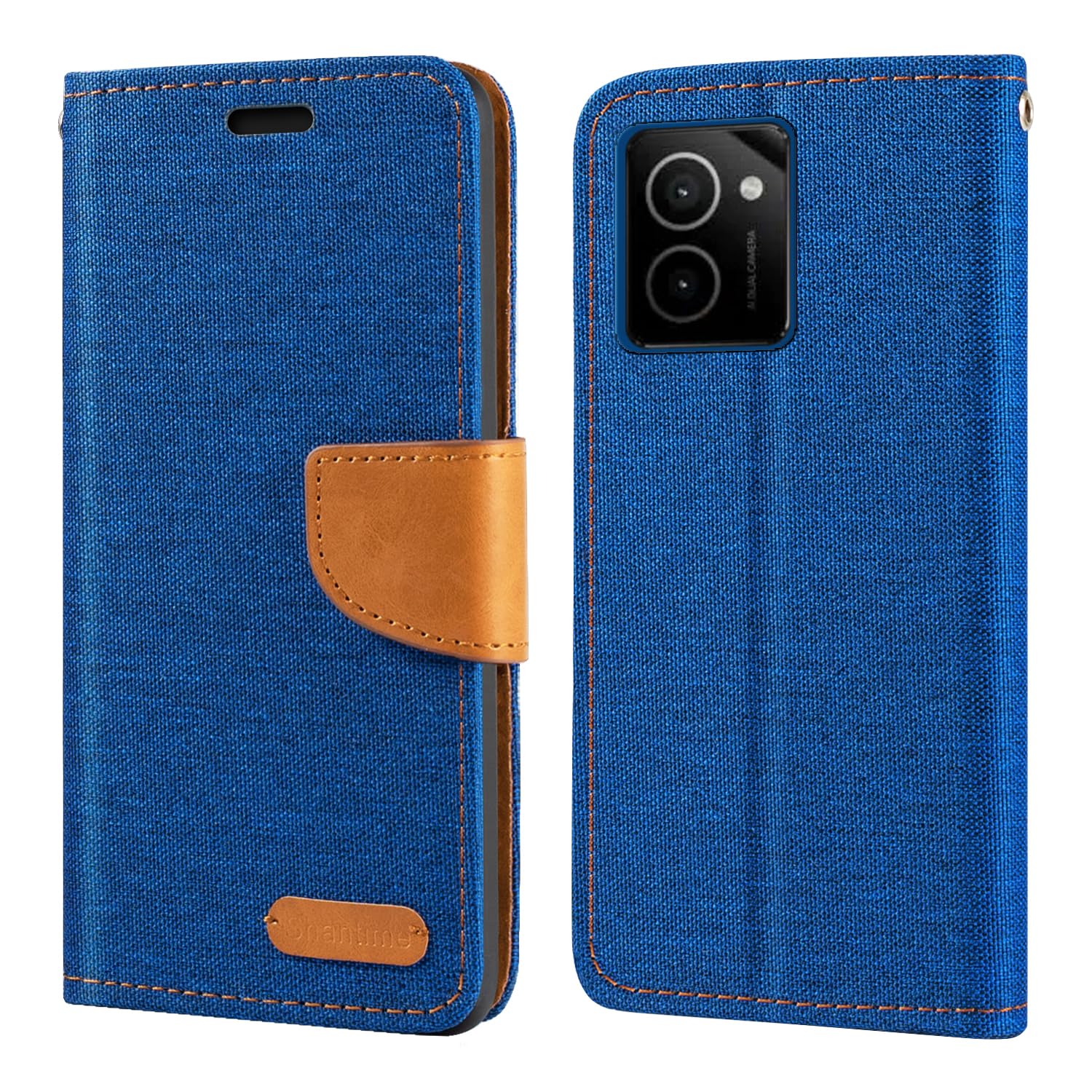 Shantime Oxford Fabric PU Leather Flip Wallet Case Compatible with HMD Vibe, Durable Protective Cover with Card Slots and Magnetic Closure Blue