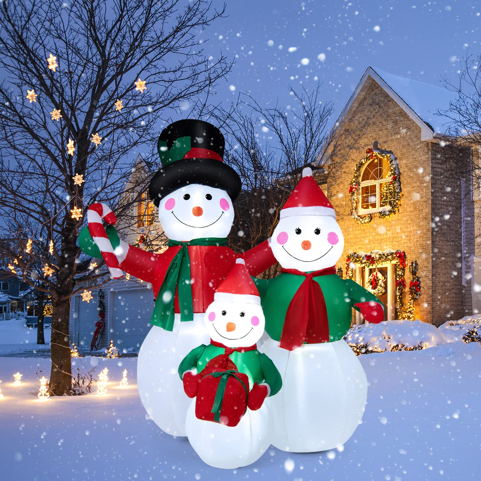 GYMAX Aufblasbarer Weihnachtsbogen 2,45m Mit Weihnachtsmann & Schneemann