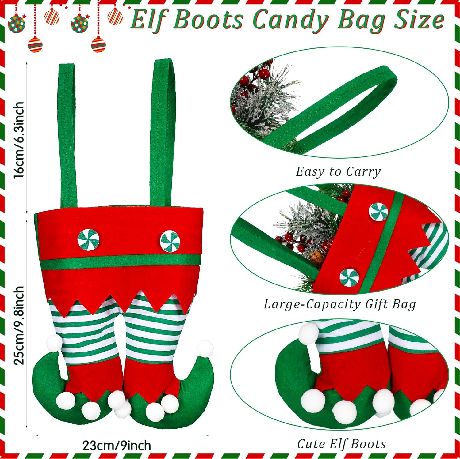 Christmas Candy Bags Gift Bags Christmas Santa Pants and Elf Boots Handbags Stocking Lovely Treat Bags Xmas Goodies Bag for Boys Girls Christmas Party Favor Decorations(Elf Boot Style, 6 Pieces) : Home & Kitchen