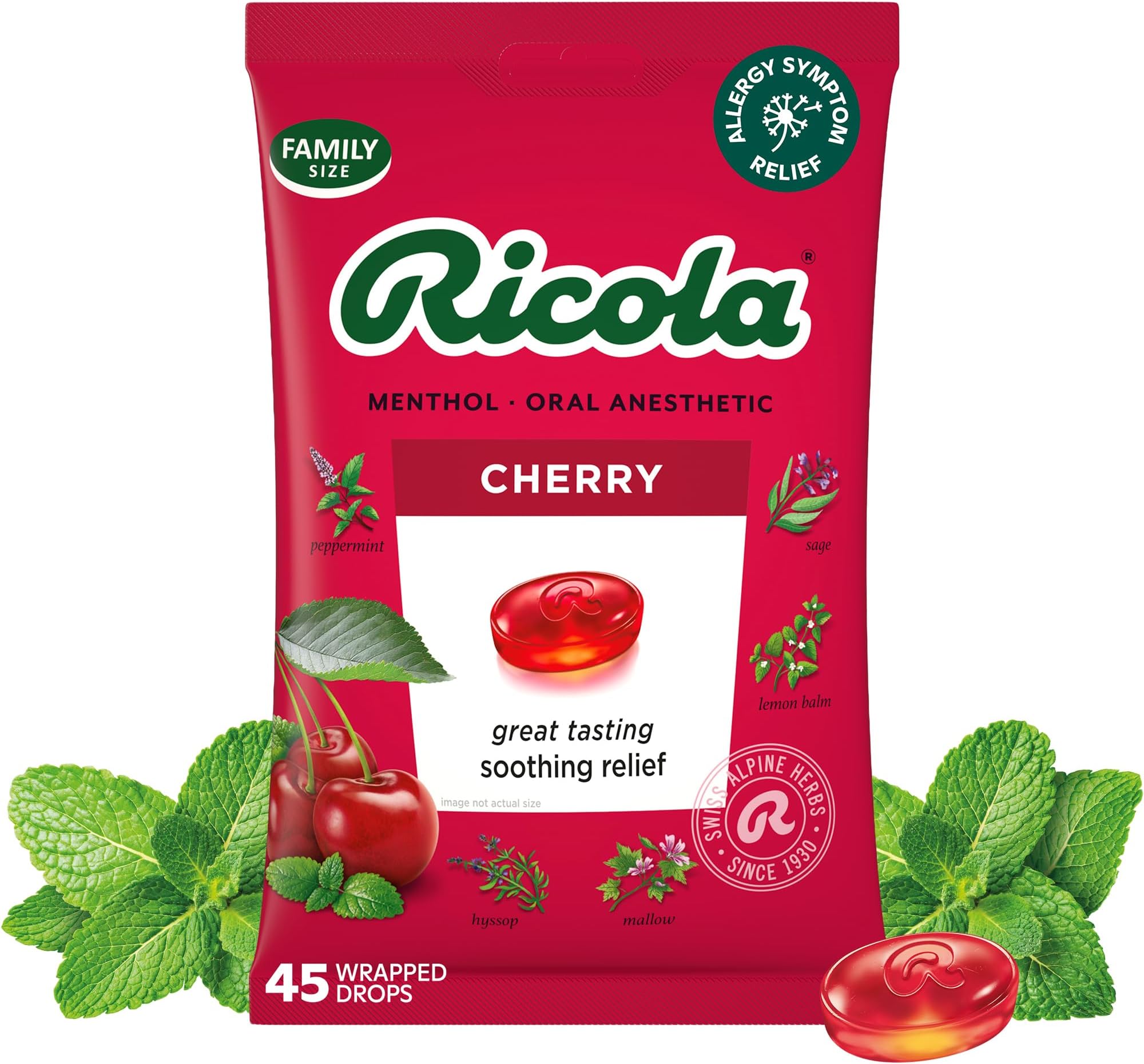 Cherry Throat Drops, 45 Count, Daily Drops For Delicious Throat Refreshment, Oral Anesthetic, Naturally Flavored