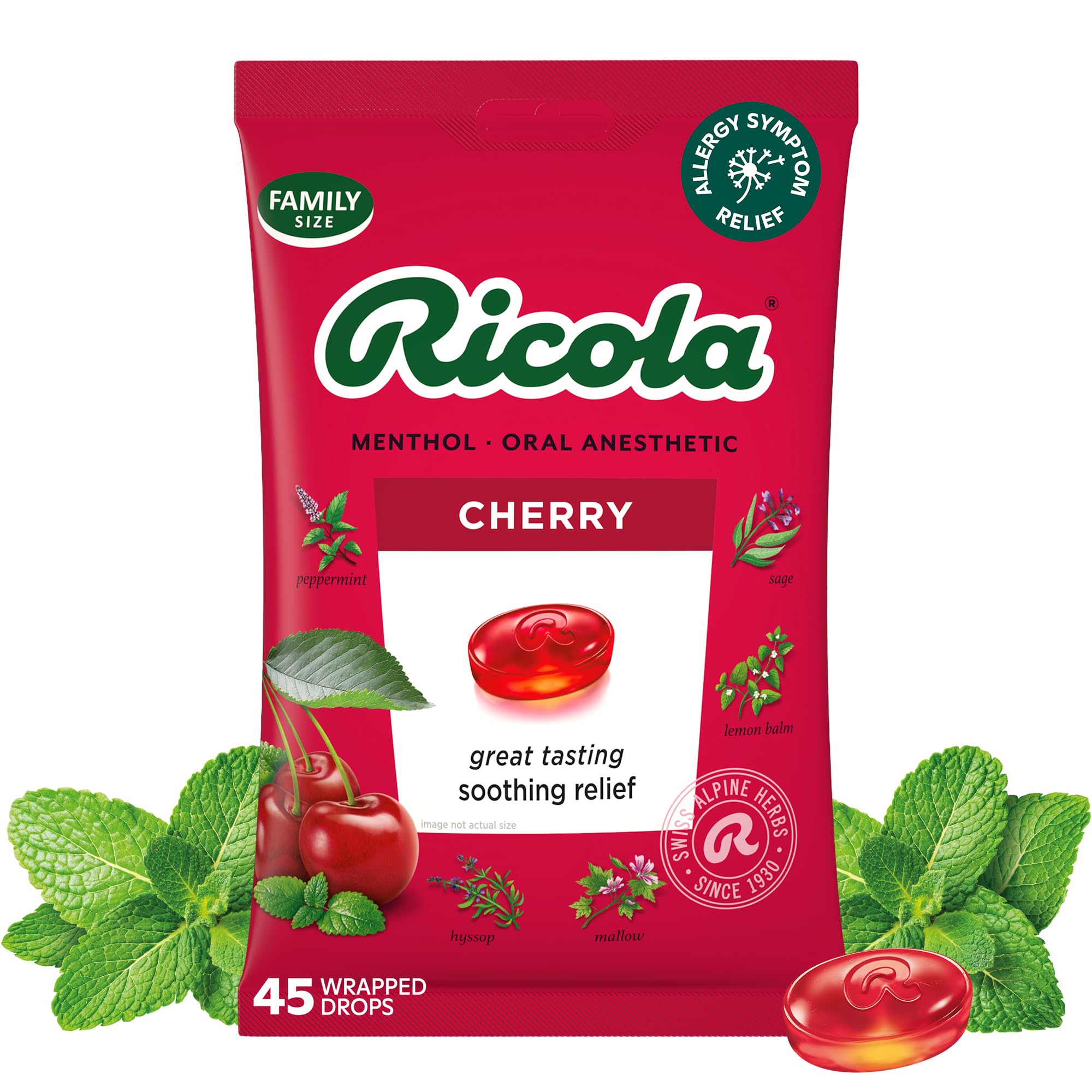 Ricola Cherry Throat Drops, 45 Count, Tägliche Tropfen für leckere Throat Refreshment, Oral Anästhesie, Natürlich aromatisiert