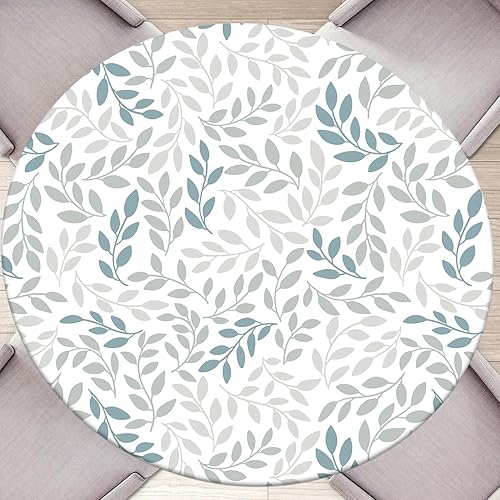 Mantel redondo de hojas verdes, ajustable con manteles redondos elásticos para exteriores, manteles ajustables para mesas redondas, mantel
