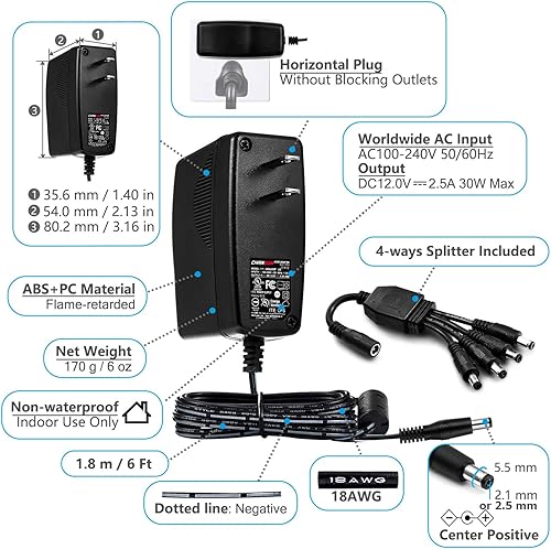 Miniatura 2 de Chanzon Adaptador de conmutación de CA y CC de fuente de alimentación de 12 V, 2.5 A, 30 W, transformador de convertidor de verrugas de pared de 12