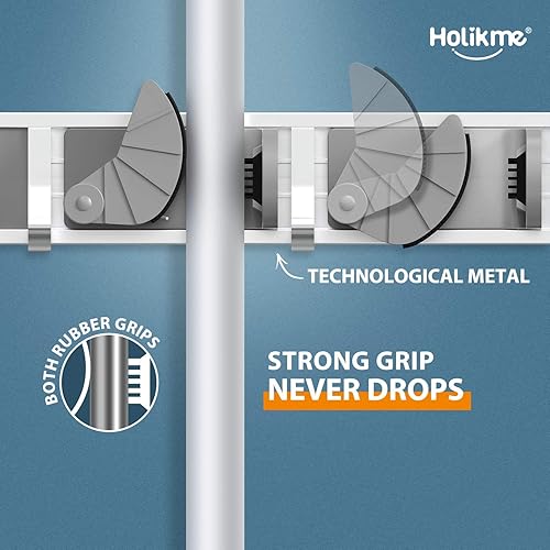 Miniatura 9 de Holikme Mop Broom Holder Wall Mount Metal Pantry Organization and Storage Garden Kitchen Tool Organizer Wall Hanger for Home Goods 4 Positions with