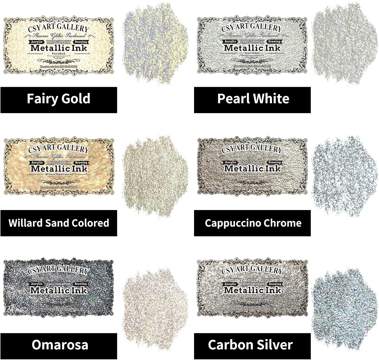 Metallic-Pearlescent-Glitter Acrylic Paint Ink-Shining Calligraphy Inks-Silver, Liquid Gold Pigments Perfect for Artists, Leather Dye,Canvas,Rocks,Wood, Fabric (Galaxy Starlight Set)