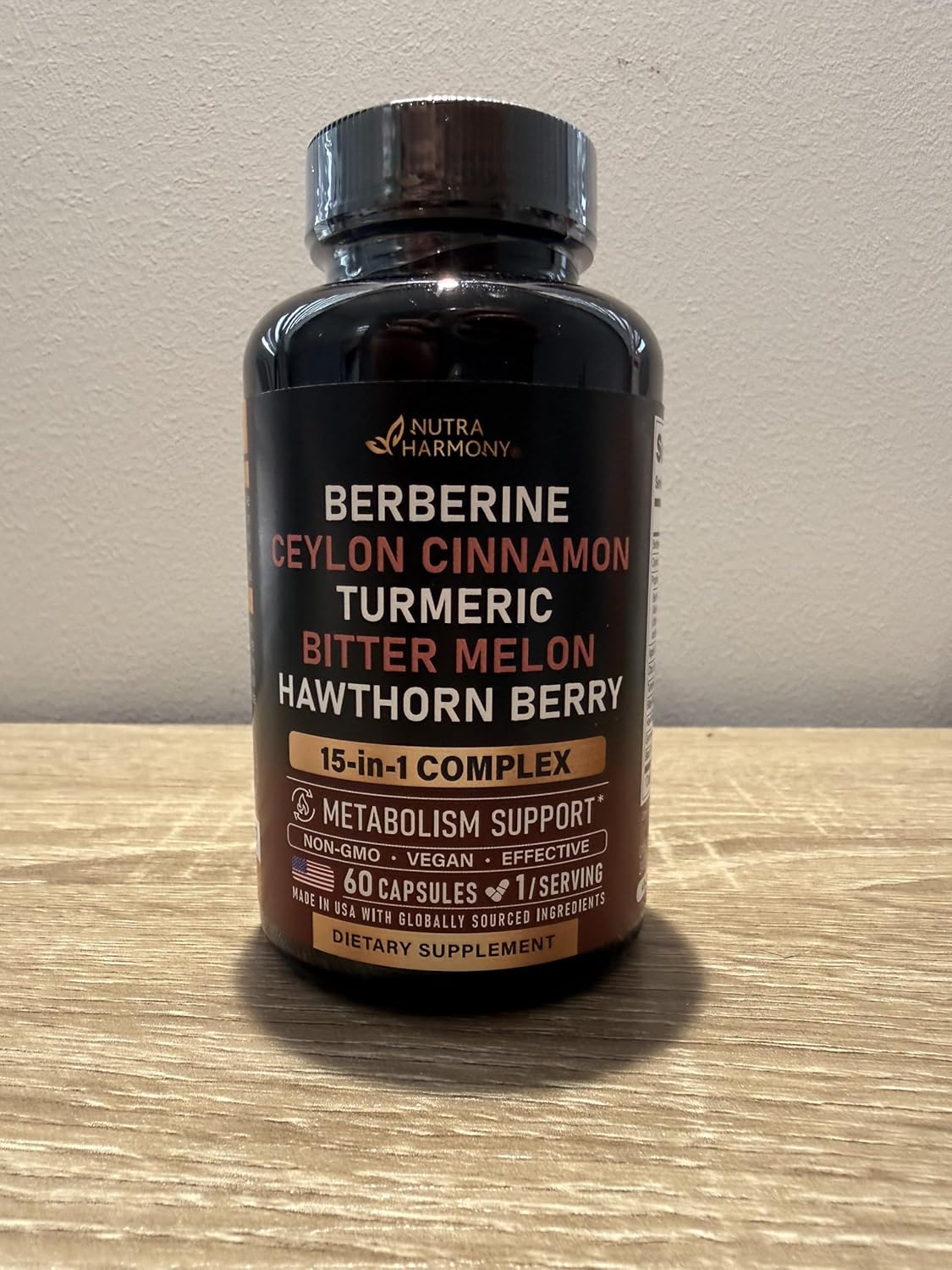 Berberine with Ceylon Cinnamon | Bitter Melon (Karela) | Apple Cider Vinegar | Hawthorn Berry | Citrus Bergamot | Turmeric - 15-in-1 Supplement for Heart Support, Metabolism & Energy - 60 Capsules
