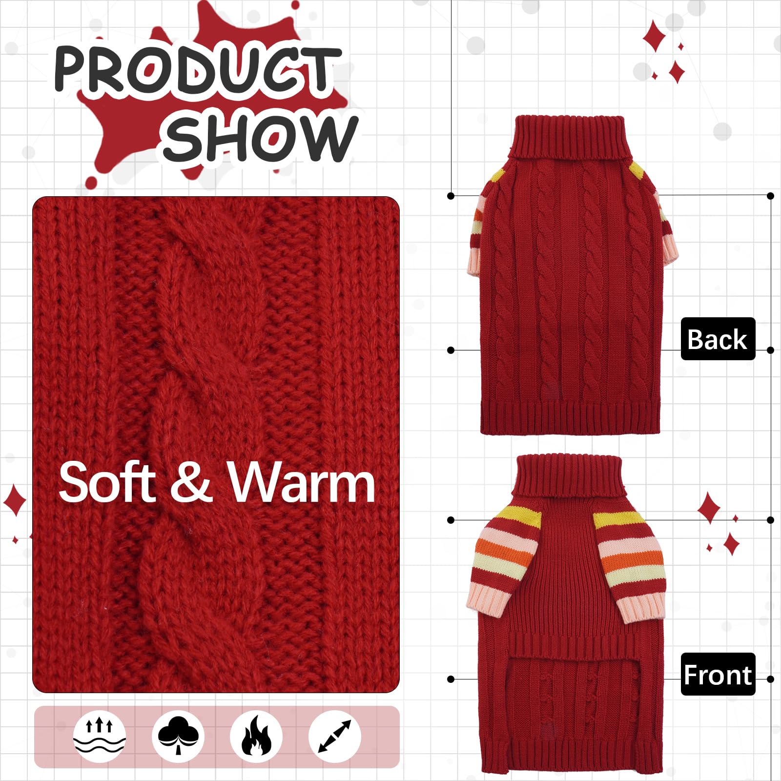 OUOBOB Dog Jumper, Large Turtleneck Pullover Winter Vest for Girls Boys Christmas Outfits, Pet Sweatshirt Apparel Knitwear - Image 3