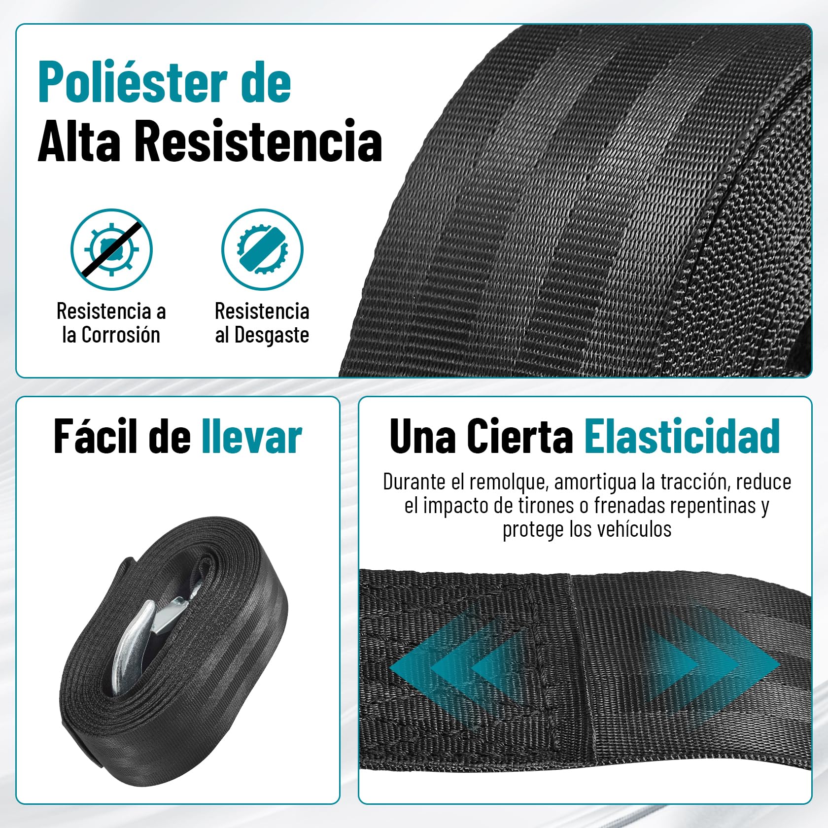 CarBole Correa de Cabrestante para Remolque 2 x 20 Pies 10000 Libras Resistencia a la Rotura Gancho de Seguridad