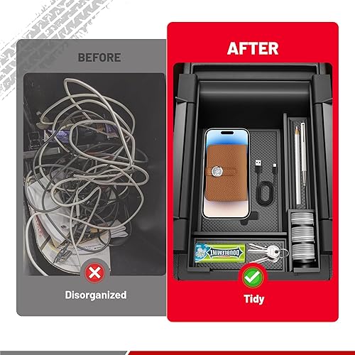 Miniatura 5 de RED WOLF Bandeja organizadora de consola central para BMW 2014-2016 X5 F15 2015-2019 X6 F16, caja de reposabrazos con orificio preservado para cable