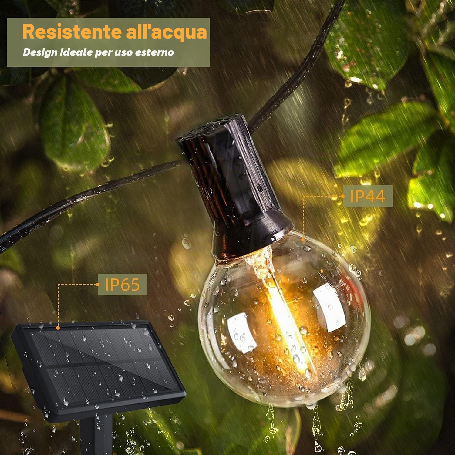 Catena Di Luci A Energia Solare Per Esterni, 15 M, Per Esterni, 25+1 Lampadine In Plastica, Impermeabile, IP45, Giardino, Terrazza, Alberi, Feste, 2700 K, Bianco Caldo Nozze