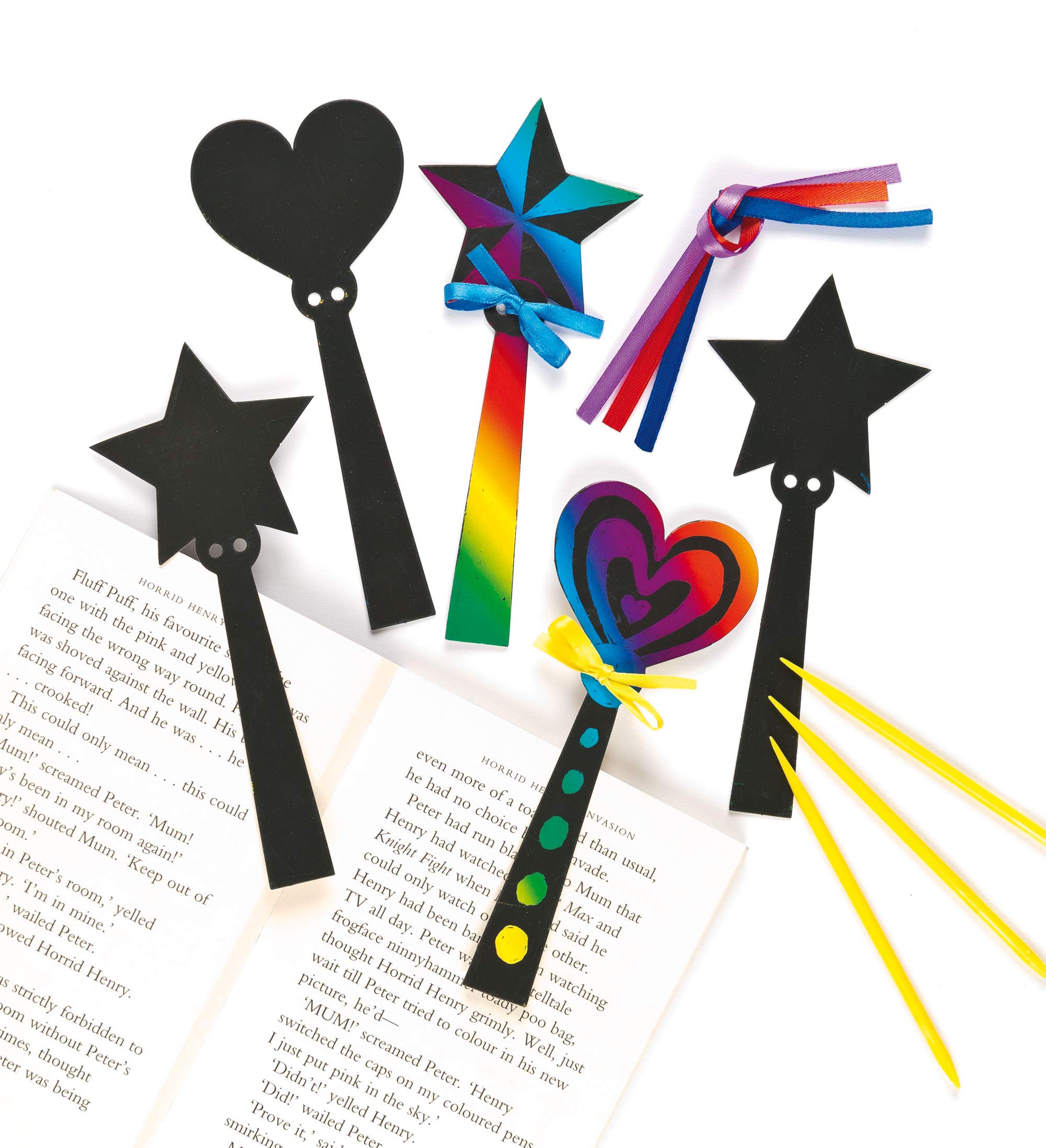 Baker Ross Marque-pages Robot à Gratter – Loisir Créatif Surprise Pour Enfants, Lot De 10 Avec Outil, Arc-en-ciel Magique