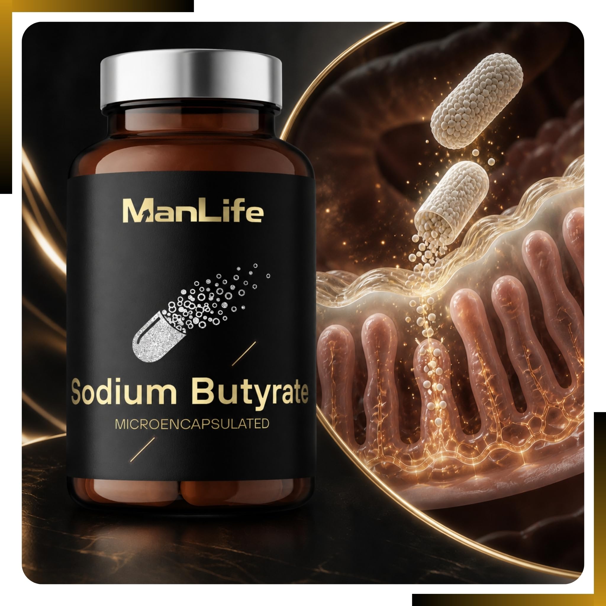 Natriumbutyrat 1500 mg mikroverkapselt, Buttersäure für Darmflora & unterstützt das Mikrobiom | 90 vegane Kapseln Sodium Butyrate