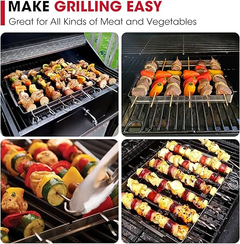 Miniatura 2 de Unicook conjunto reforzado de acero inoxidable barbacoa pincho Shish Kabob, 6 unidades 13 pulgadas L brochetas para barbacoa y Parrilla rack