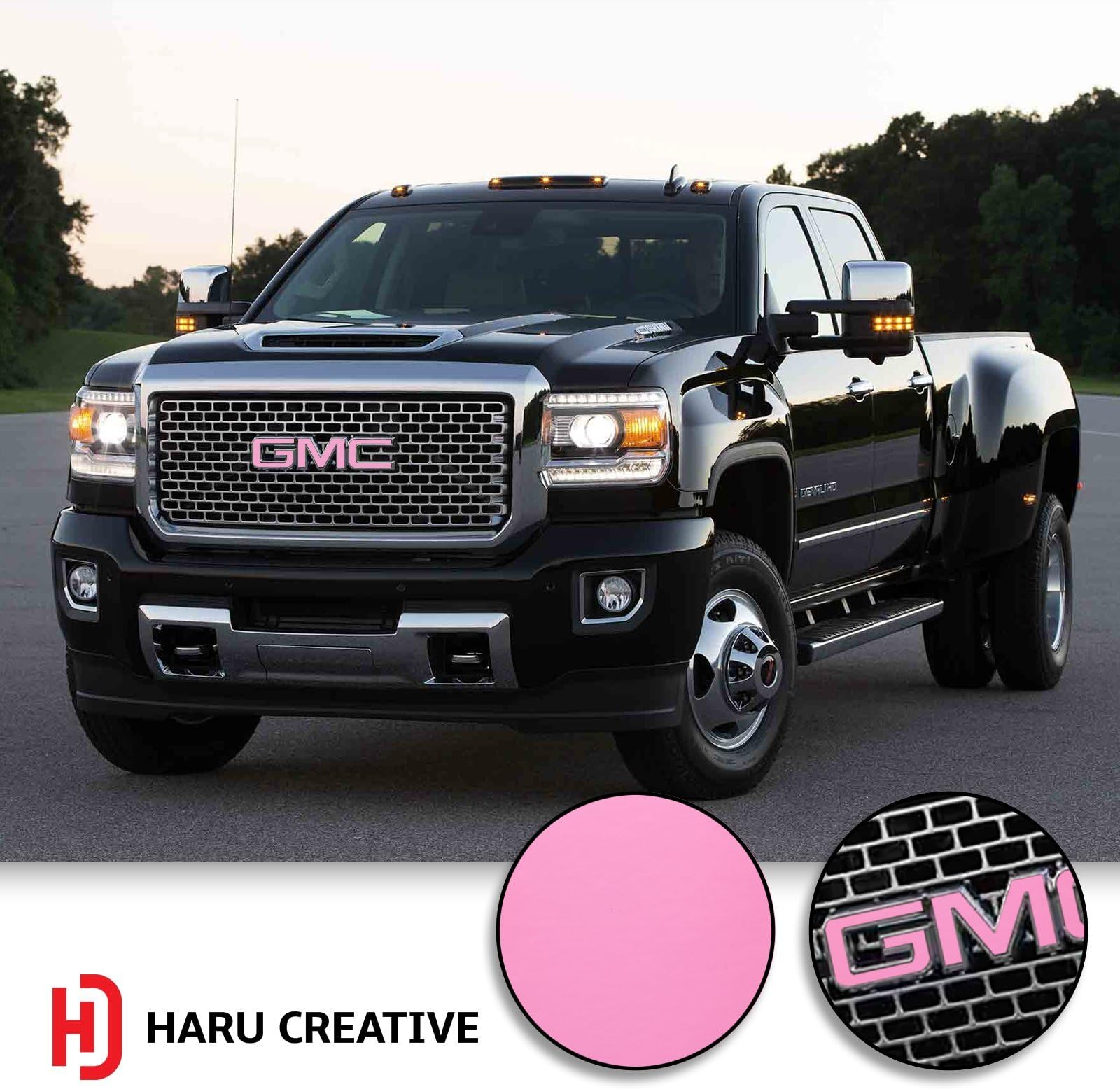 Haru Creative - Grille Hood Trunk Tailgate Emblem Letter Overlay Vinyl Decal Sticker Compatible Fits GMC - Matte Pink