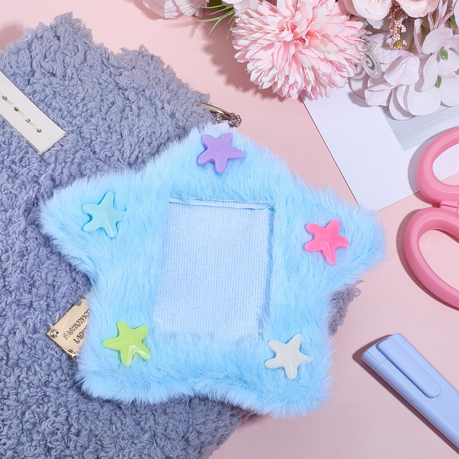 NICENEEDED 2 PCS Star Photocard Holder, 3 Inch Cute Plush Keychain Pendant Photo Card Holder - Image 2