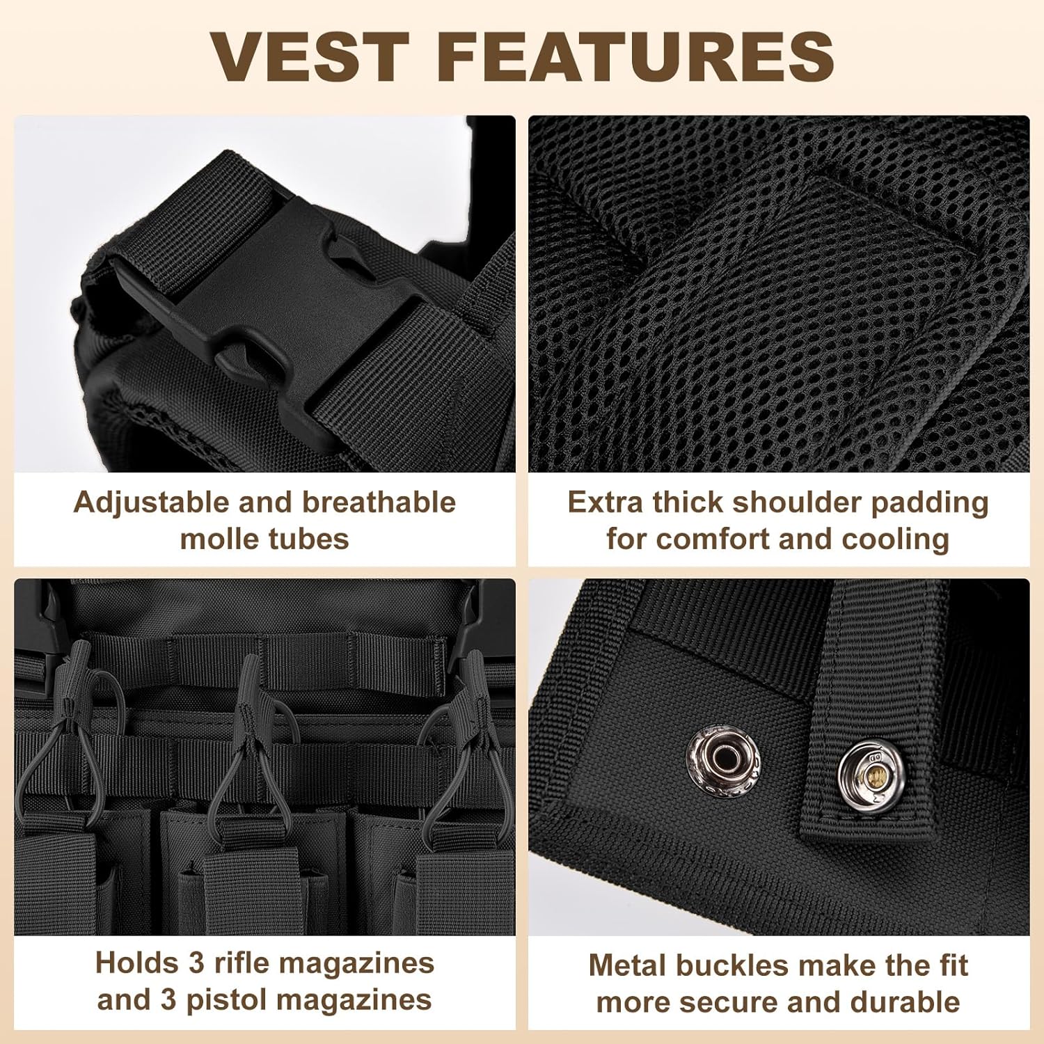 Adjustable Quick Release Tactical Vest, Molle Airsoft Vest, Lightweight Modular with Multiple Pouches For Training