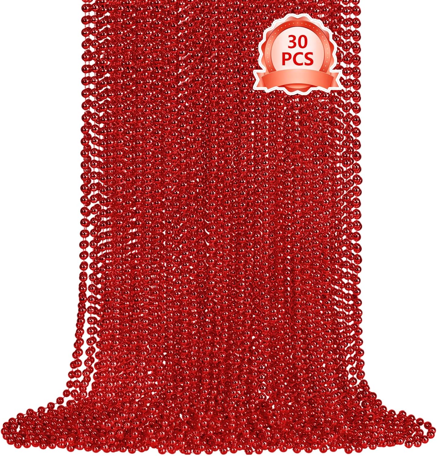 SHAOQINLIN 30 PCS Red Mardi Gras Beads, Red Christmas Beads, 33" Valentines Necklace Metallic Beaded Costume Necklaces Party Necklaces for Parade Throws Wedding Birthday Party Favorss