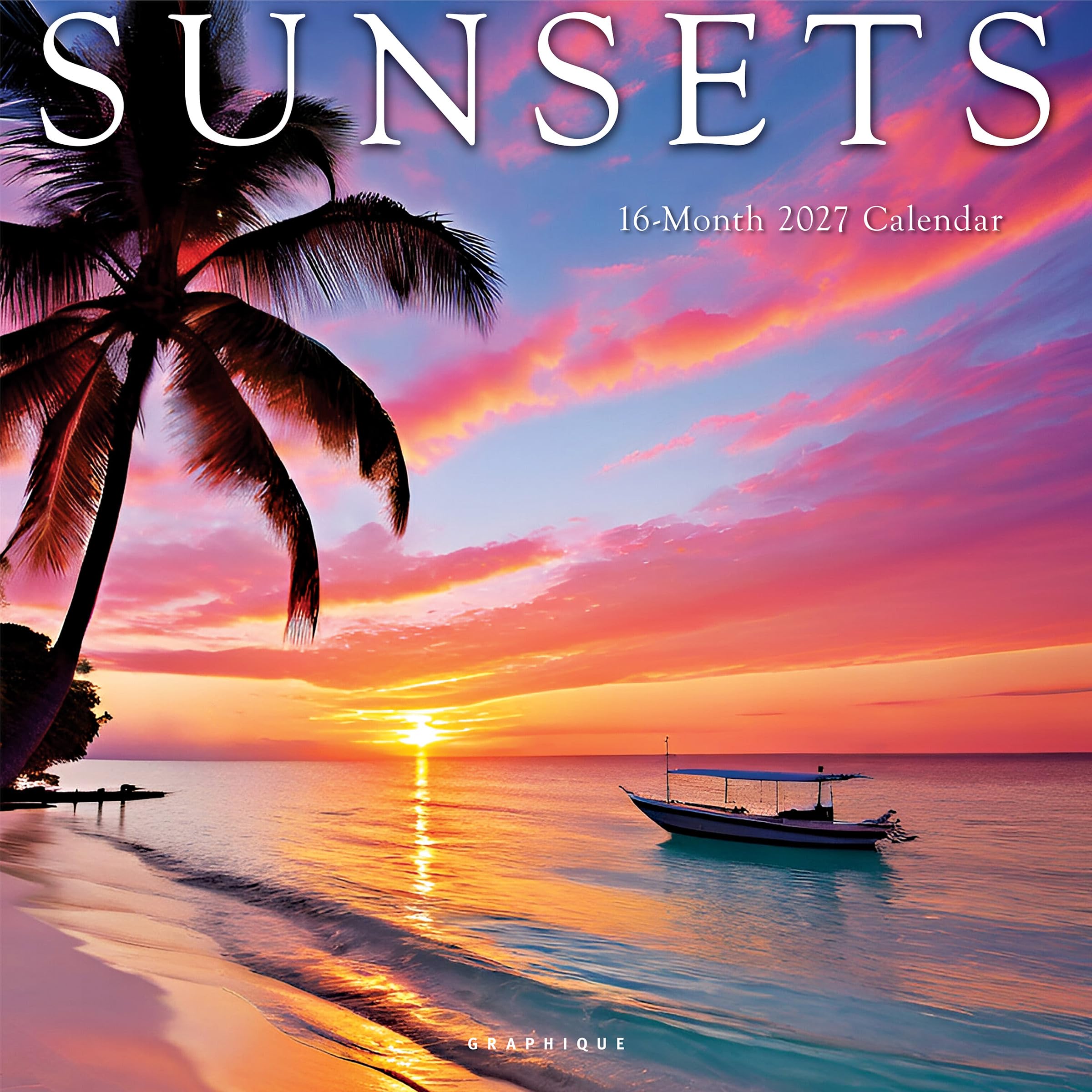 Sunsets 2027 Wall Calendar, 30x30cm, 4 Month 2028 Preview Page, Large Grid